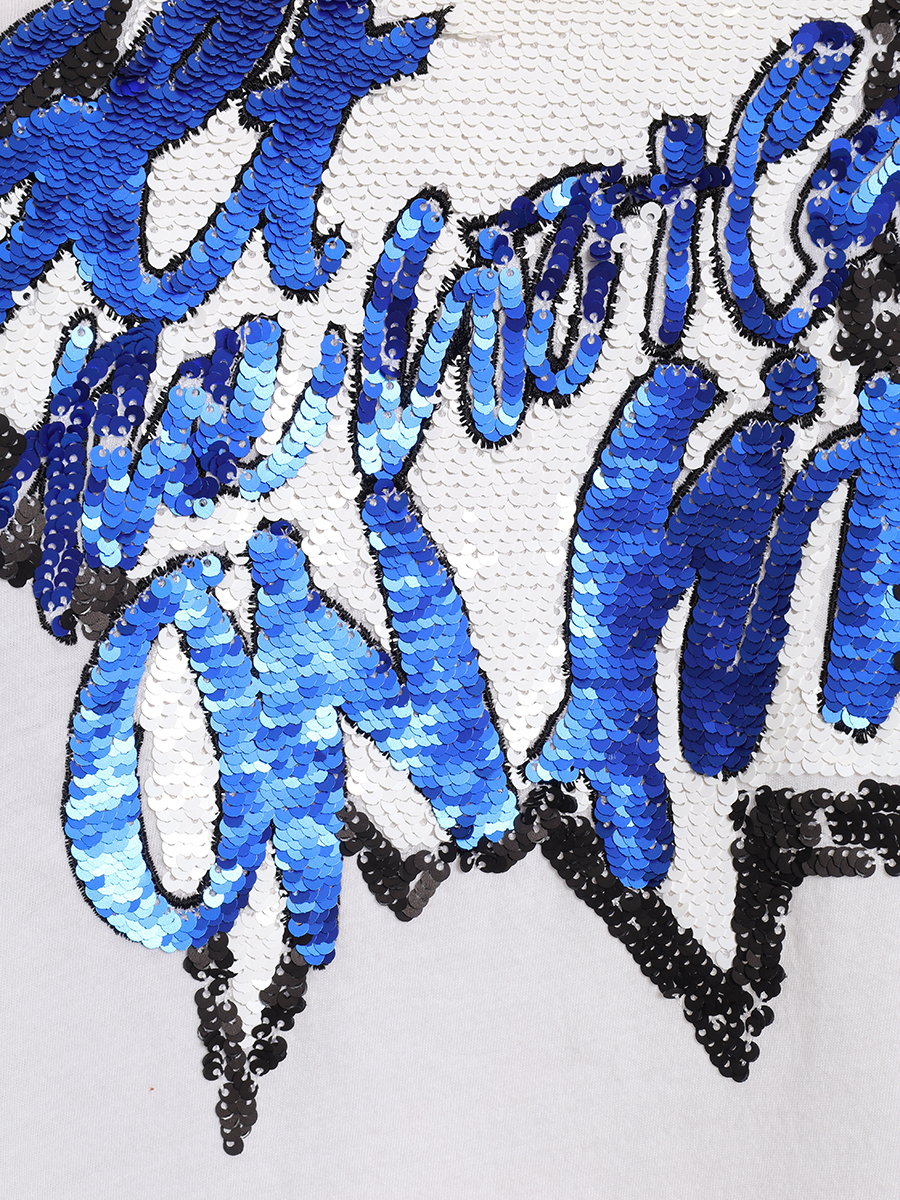 

Футболка хлопковая, Белый, 123703-пайэтки/белый,синий